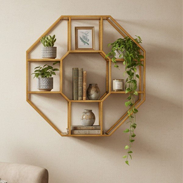 Dabīga toņa daudzlīmeņu metāla sienas plaukts 92 cm Zariah – Premier Housewares-image-2