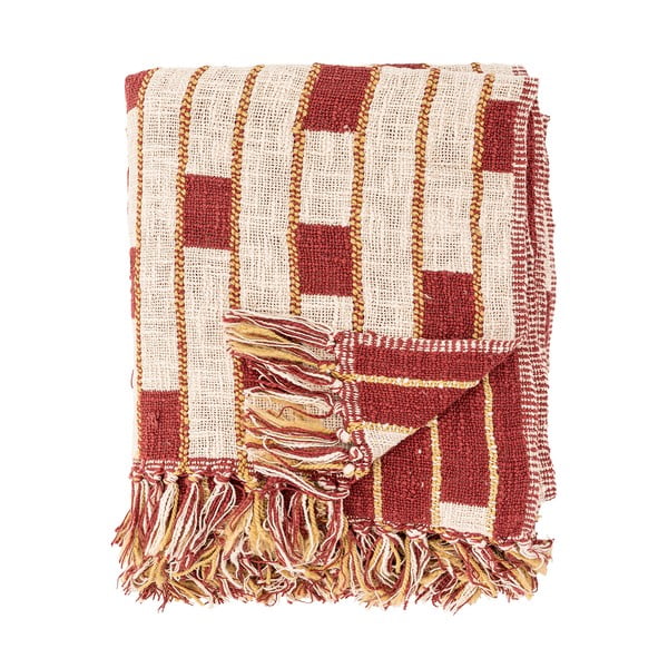 Sarkans/bēšs pleds no kokvilnas maisījuma 130x160 cm Cang – Bloomingville-image-3