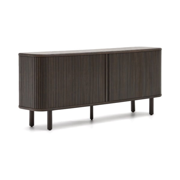 Tumši brūna zema kumode ar oškoka imitāciju ar bīdāmām durvīm 180x75 cm Mailen – Kave Home-image-4