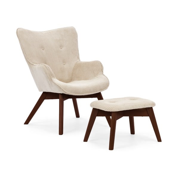 Bēšs velveta atpūtas krēsls ar kāju balstu Niko – Ropez