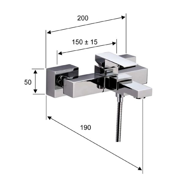 Spīdīgas sudraba krāsas sienas jaucējkrāns vannai (ar 2 izvadiem) Latus – Sapho-image-1