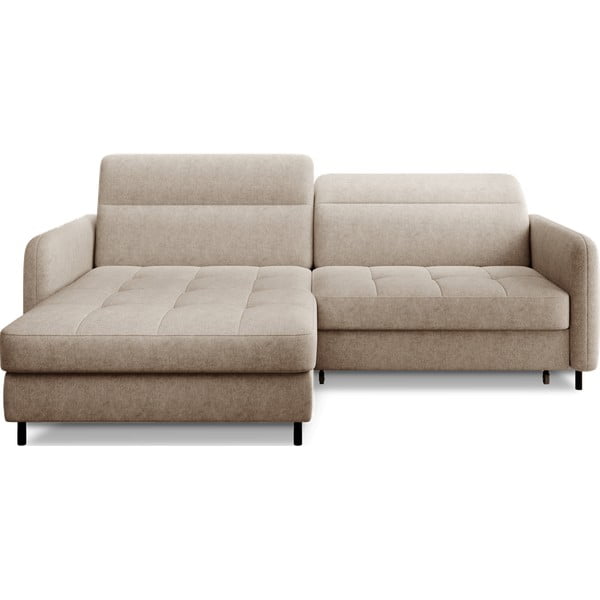 Bēšs salokāms/ar uzglabāšanas vietu stūra dīvāns no šenila auduma (ar kreiso stūri/ar zvilni) Gomsi – ELTAP