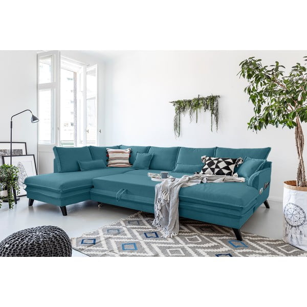 Tirkīza zils izlaižams U-veida dīvāns Miuform Charming Charlie, kreisais stūris-image-4