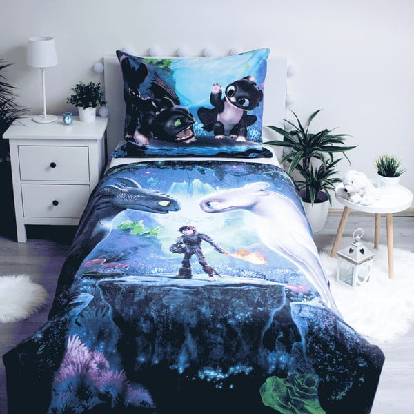 Zila vienguļamā kokvilnas bērnu gultas veļa 140x200 cm How To Train Your Dragon – Jerry Fabrics-image-1