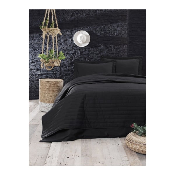 Melns stepēts gultas pārklājs Mijolnir Monart, 220 x 240 cm