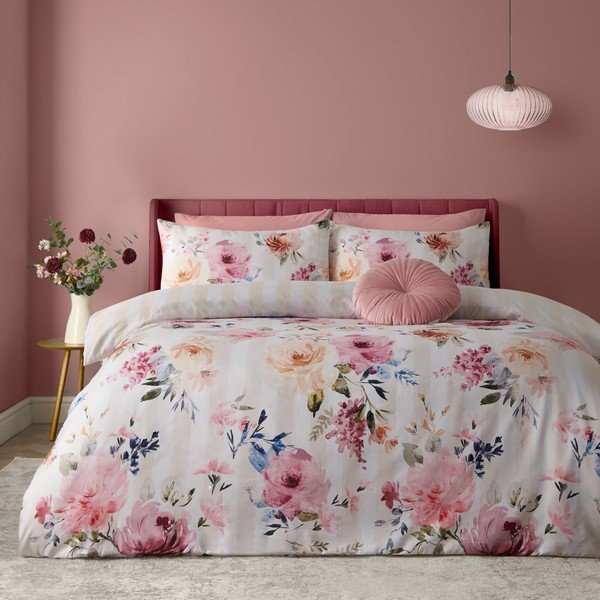 Krēmkrāsas vienguļamā gultas veļa 135x200 cm Floral Stripe – Catherine Lansfield-image-1