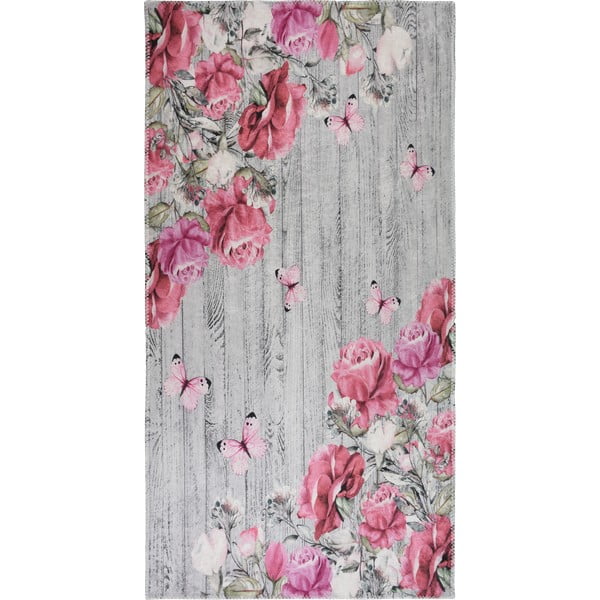 Rozā/pelēks mazgājams celiņa paklājs 80x200 cm Blooming Roses – Vitaus