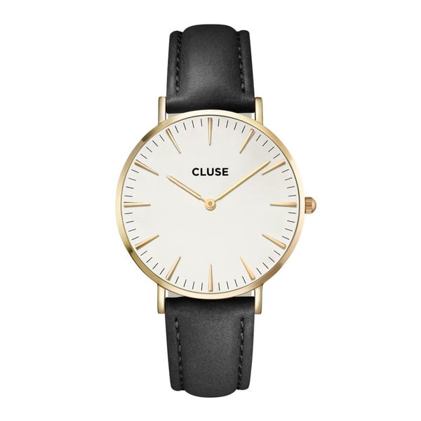 Sieviešu pulkstenis ar melnu ādas siksniņu un zelta detaļām Cluse La Bohéme