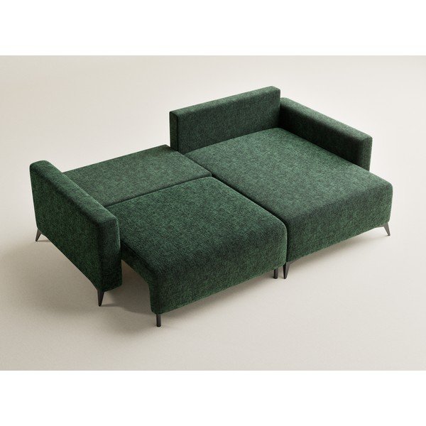 Tumši zaļš salokāms stūra dīvāns no šenila auduma ar uzglabāšanas vietu (ar labo stūri/ar zvilni) Leon – Maison de Rêve-image-3
