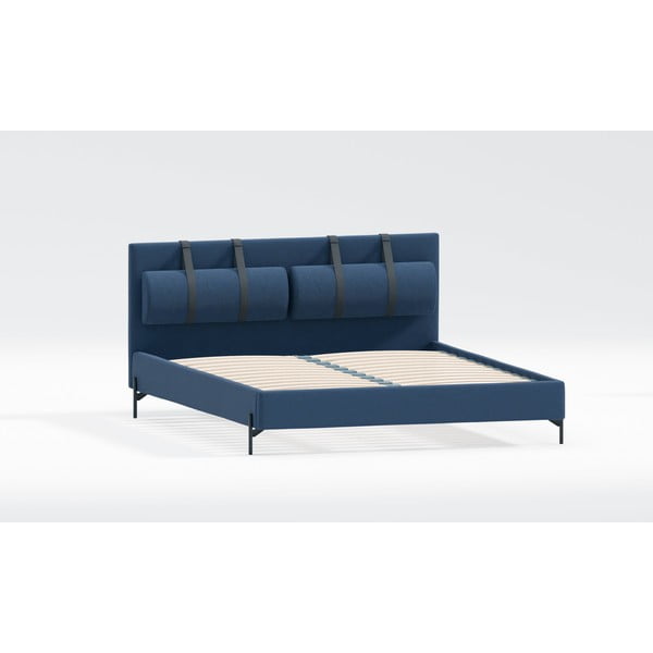 Tumši zila polsterēta divvietīga gulta ar redelēm 140x200 cm Tulsa – Ropez