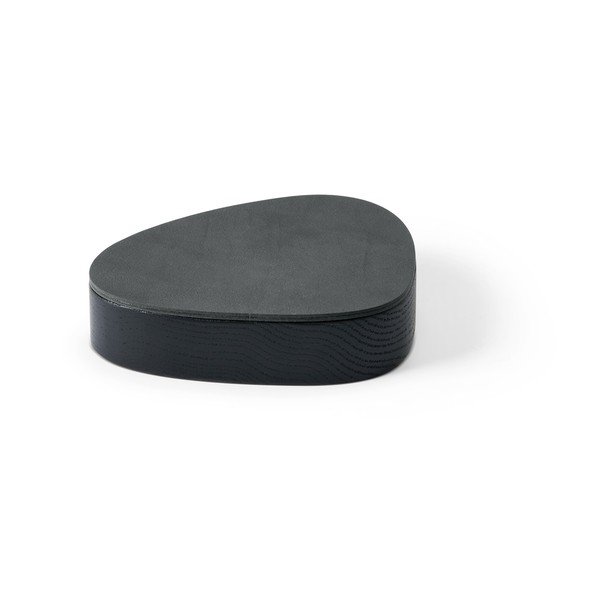 Melna/antracīta pelēka dekoratīva koka/ekoloģiskās ādas uzglabāšanas kaste ar vāku 14x12,5x3,5 cm Curve Nupo – LIND DNA