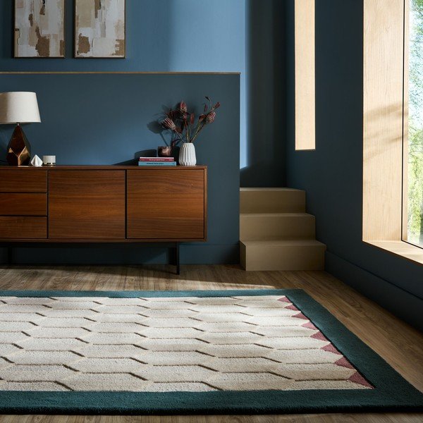 Dabīga toņa/zilganzaļš ar rokām darināts vilnas paklājs 200x290 cm Apex Border Wool – Flair Rugs-image-1
