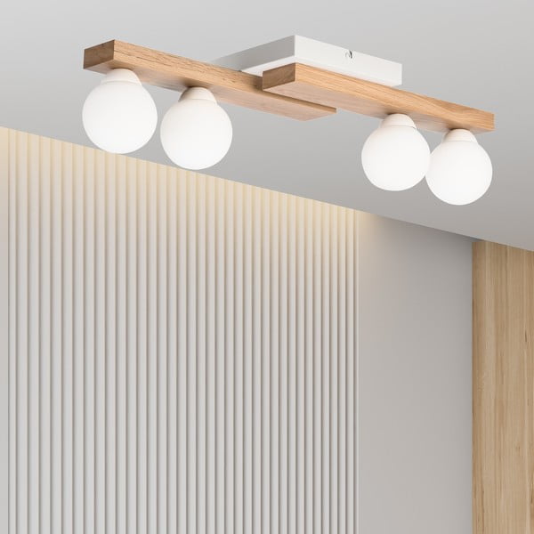 Balta/dabīga toņa griestu lampa ar stikla abažūru ø 12 cm Cortina – LAMKUR-image-4