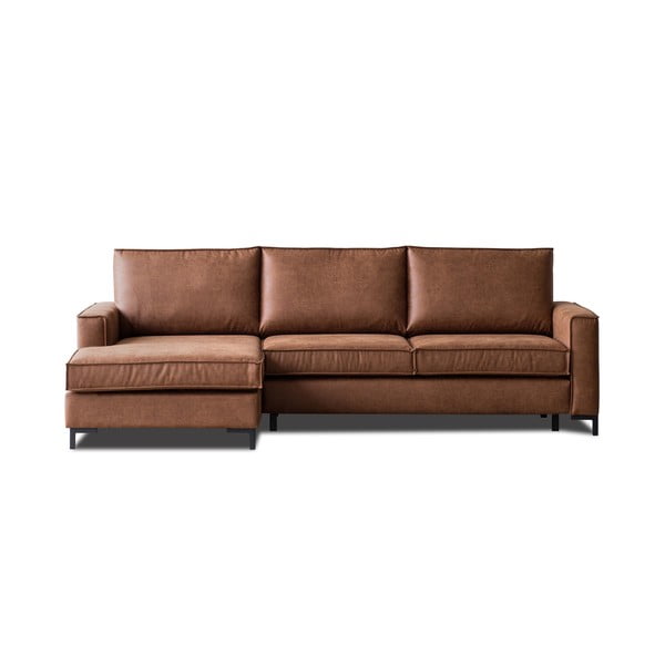 Konjaka brūna stūra dīvāns ar ādas imitāciju Scandic Copenhagen, kreisais stūris