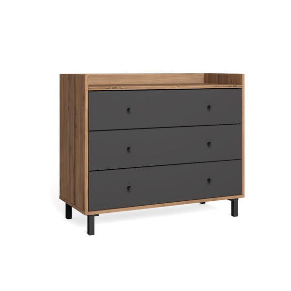 Pelēka zema kumode ar riekstkoka imitāciju 92x75 cm Malta – Marckeric-image-1