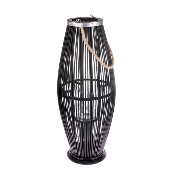 Melna stikla laterna ar bambusa konstrukciju Dakls, augstums 71 cm
