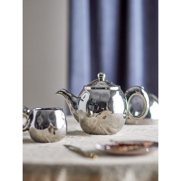 Spīdīgas sudraba krāsas akmensmasas tējkanna ar sietiņu Shine – Bloomingville-image-1