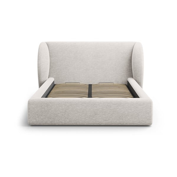 Gaiši pelēka polsterēta divvietīga gulta ar veļas kasti un redelēm 180x200 cm Miley – Micadoni -image-3