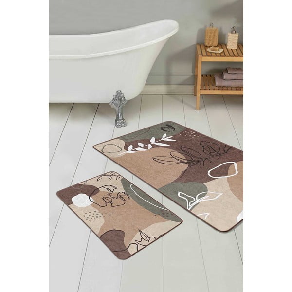 Brūni samta vannas istabas paklājiņi (2 gab.) 60x100 cm Abstract Faces – Mila Home-image-1