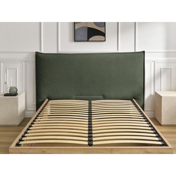 Zaļa polsterēta polsterēta/no skaidu plāksnēm divvietīga gulta ar veļas kasti ar redelēm 160x200 cm Charlie – Bobochic Paris-image-4