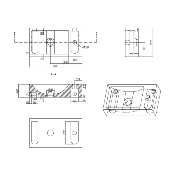Melna akmens tualetes izlietne 40x22 cm Blok – Sapho-image-4