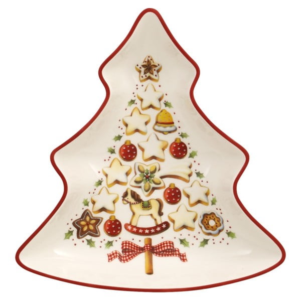 Sarkanbalts porcelāna trauks Ziemassvētku eglītes formā Villeroy & Boch Tree, 17,5 x 16,5 cm