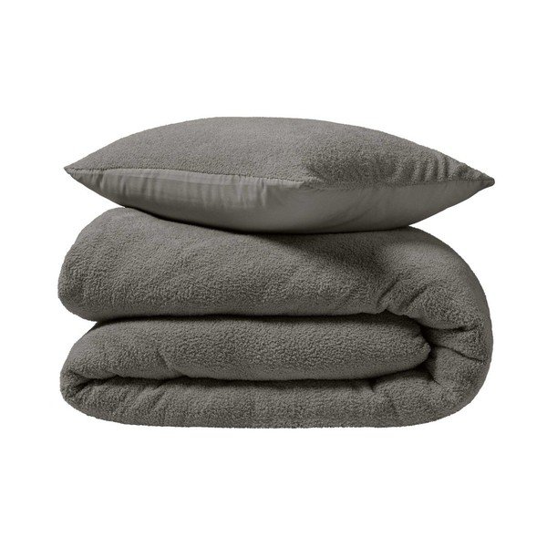 Antracīta pelēka divguļamā mikroplīša gultas veļa 240x220 cm Helena – douceur d'intérieur