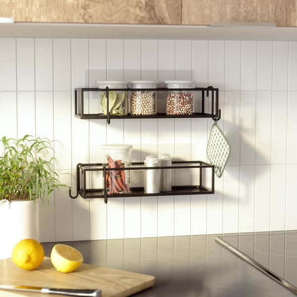 Melni tērauda pašlīmējoši vannas istabas plaukti (2 gab.) Cubiko – Umbra-image-4