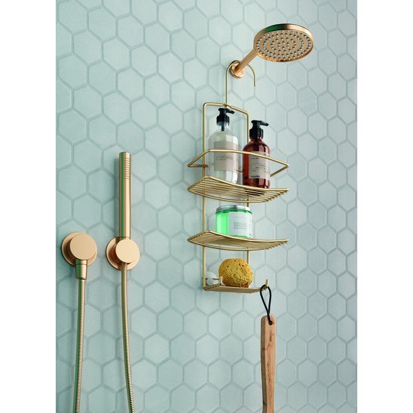 Zelta krāsas tērauda piekarināms vannas istabas plaukts Onda – Metaltex-image-1