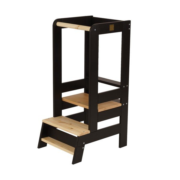 Melns/dabīga toņa priedes masīvkoka bērnu kāpslītis Montessori – Meowbaby