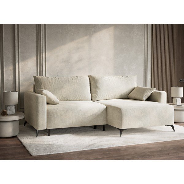 Krēmkrāsas salokāms stūra dīvāns no šenila auduma ar uzglabāšanas vietu (ar labo stūri/ar zvilni) Leon – Maison de Rêve-image-4