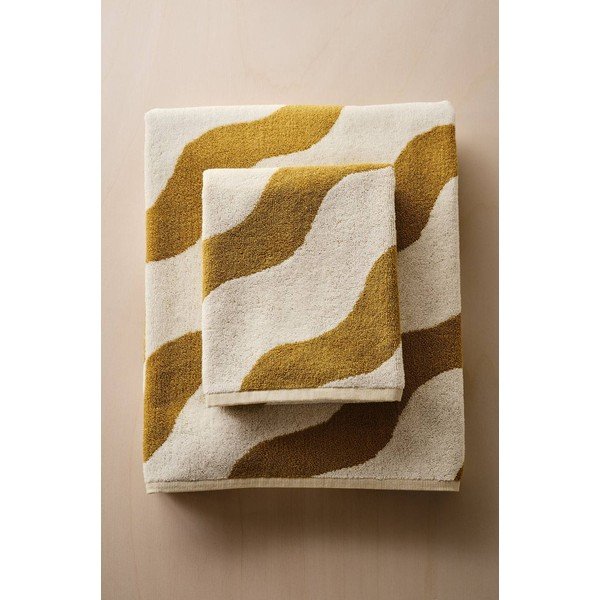Dzeltens/krēmkrāsas kokvilnas dvielis 50x70 cm Waves – Jotex-image-3