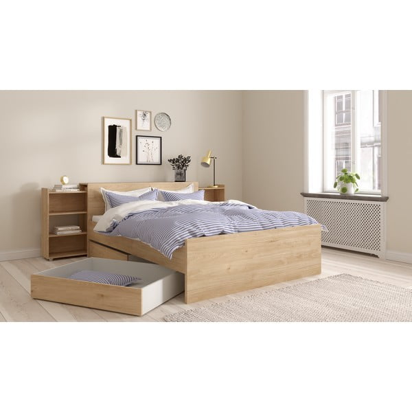 Dabīga toņa divvietīga gulta ar ozolkoka imitāciju bez režģa 140x200 cm Naia – Tvilum-image-3