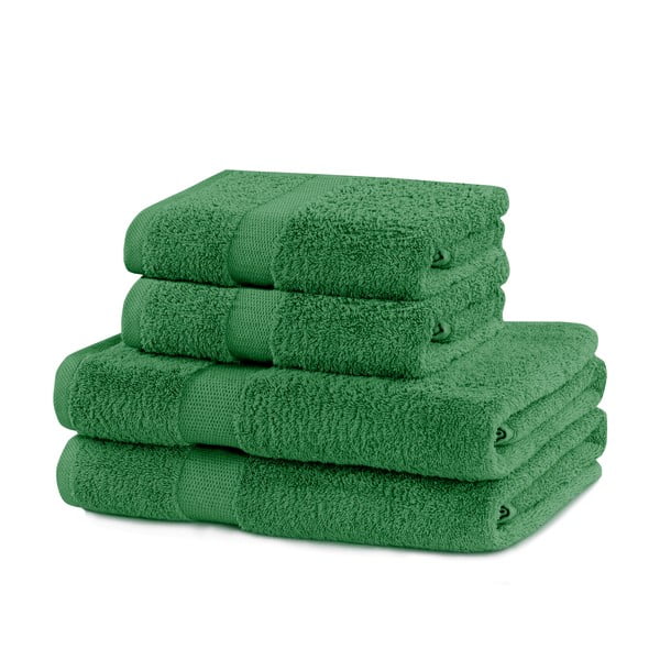 Tumši zaļi frotē kokvilnas dvieļi komplektā (4 gab.) Marina – Restilo