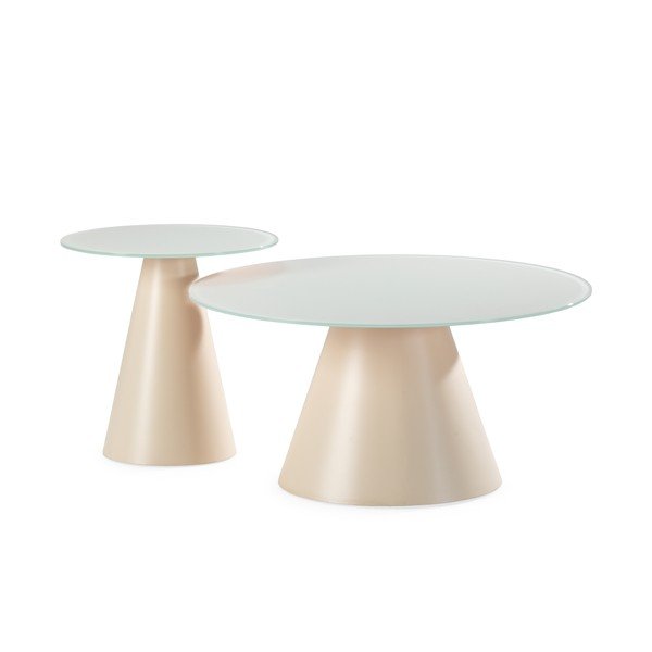 Krēmkrāsas apaļi žurnālgaldiņi (2 gab.) ar stikla galda virsmu ø 80 cm Vida – MOME