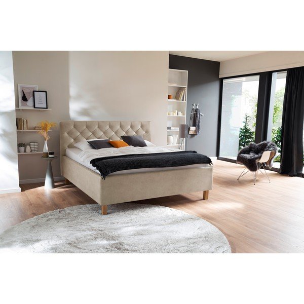 Bēša polsterēta divvietīga gulta ar veļas kasti ar redelēm 180x200 cm San Remo – Meise Möbel-image-1