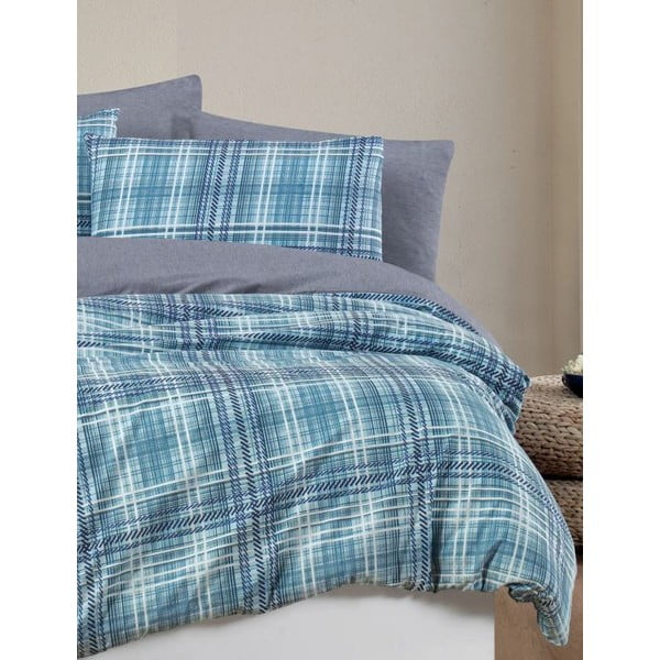 Zila divguļamā  gultas veļa ar palagu 200x220 cm Ekose – Mila Home-image-3