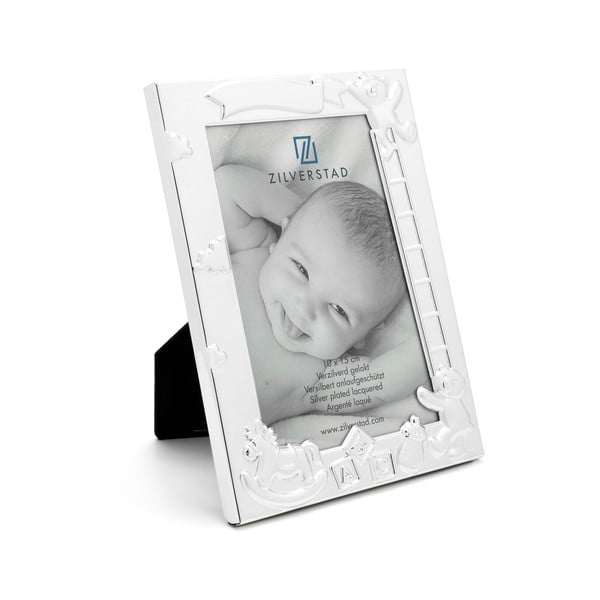 Sudraba krāsas metāla stāvošs foto rāmis 27x11 cm Baby – Zilverstad