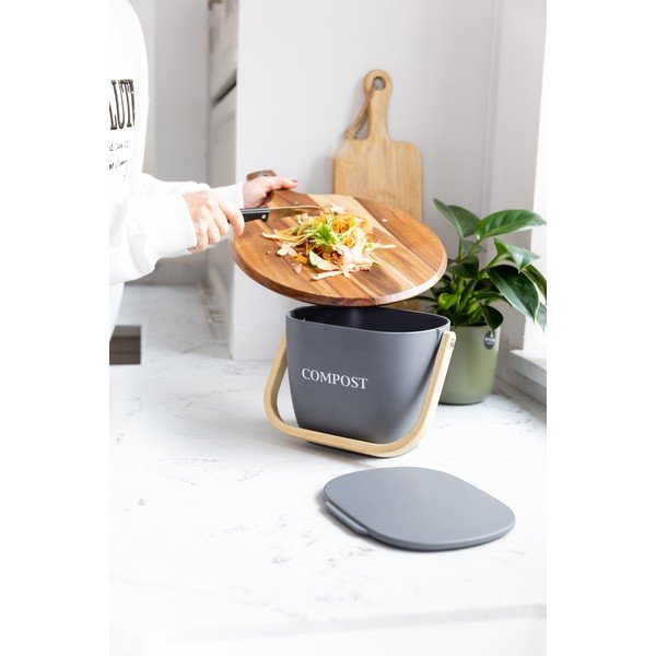 Tumši pelēks bambusa konteiners kompostējamiem atkritumiem Kitchen Craft Natural Elements-image-1
