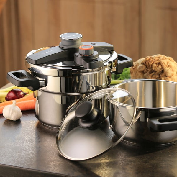 Spiediena nerūsējošā tērauda katli ar vāku (4 gab.) Ultima duo – Tescoma-image-1