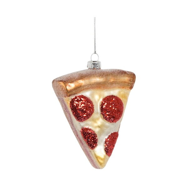 Stikla ar rokām izgatavots Ziemassvētku eglītes rotājums 10 cm Pizza Slice – Sass & Belle