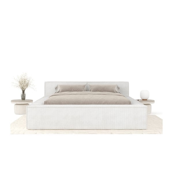 Krēmkrāsas polsterēta divvietīga gulta ar veļas kasti un redelēm 180x200 cm Voliera – Maison de Rêve-image-3