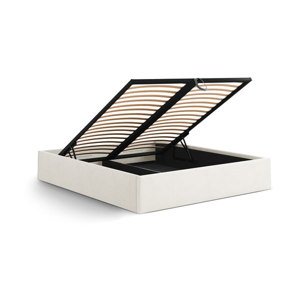 Krēmkrāsas polsterēta divvietīga gulta ar veļas kasti/bez galvgaļa ar redelēm 160x200 cm Susan – Micadoni -image-3