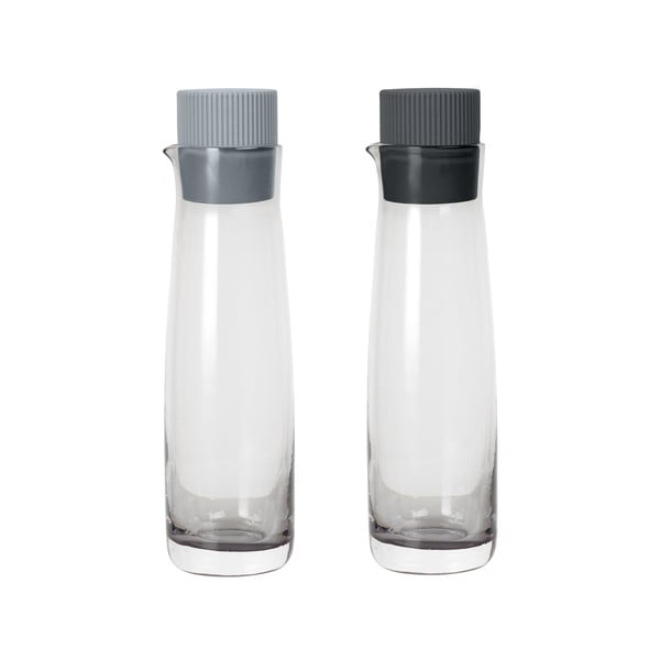 2 etiķa un eļļas pudeļu komplekts ar pelēku silikona vāciņu Blomus