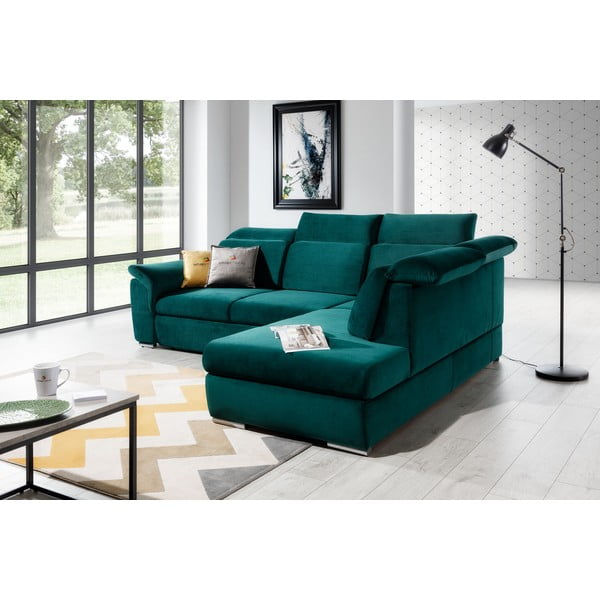 Zaļš samta salokāms/ar uzglabāšanas vietu stūra dīvāns (ar labo stūri/L veida) Loreto – ELTAP-image-4