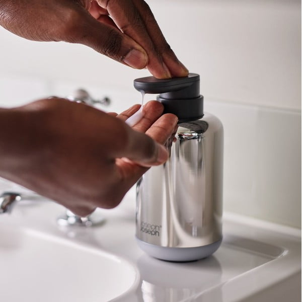 Spīdīgas sudraba krāsas nerūsējošā tērauda ziepju dozators 300 ml EasyStore Luxe – Joseph Joseph-image-1