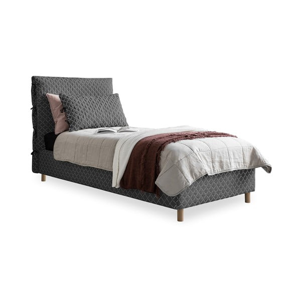 Pelēka mīksta vienvietīga gulta ar režģi 90x200 cm Sleepy Luna – Miuform