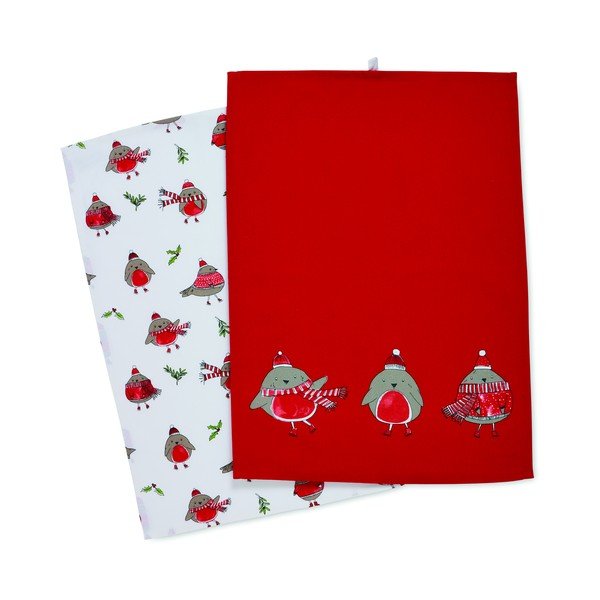 Kokvilnas trauku dvieļi ar Ziemassvētku motīvu (2 gab.) 50x70 cm Christmas Robins – Catherine Lansfield