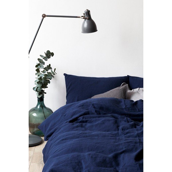 Tumši zils lina spilvendrānas pārvalks Linen Tales, 70 x 90 cm-image-1