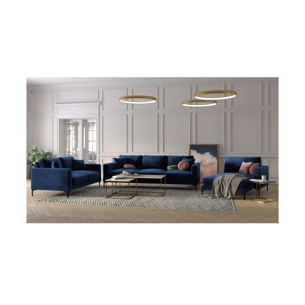 Jūras zils samta dīvāns Kooko Home Harmony, 158 cm-image-4
